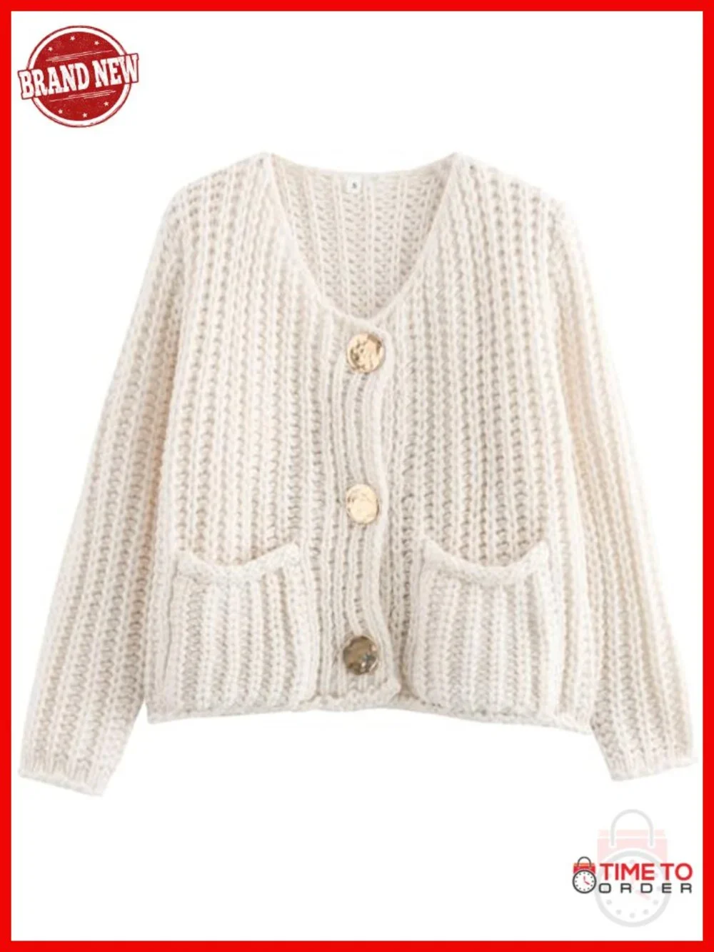 Chunky Cropped Cardigan Sweater Open Front Button Down Long Sleeve Knit